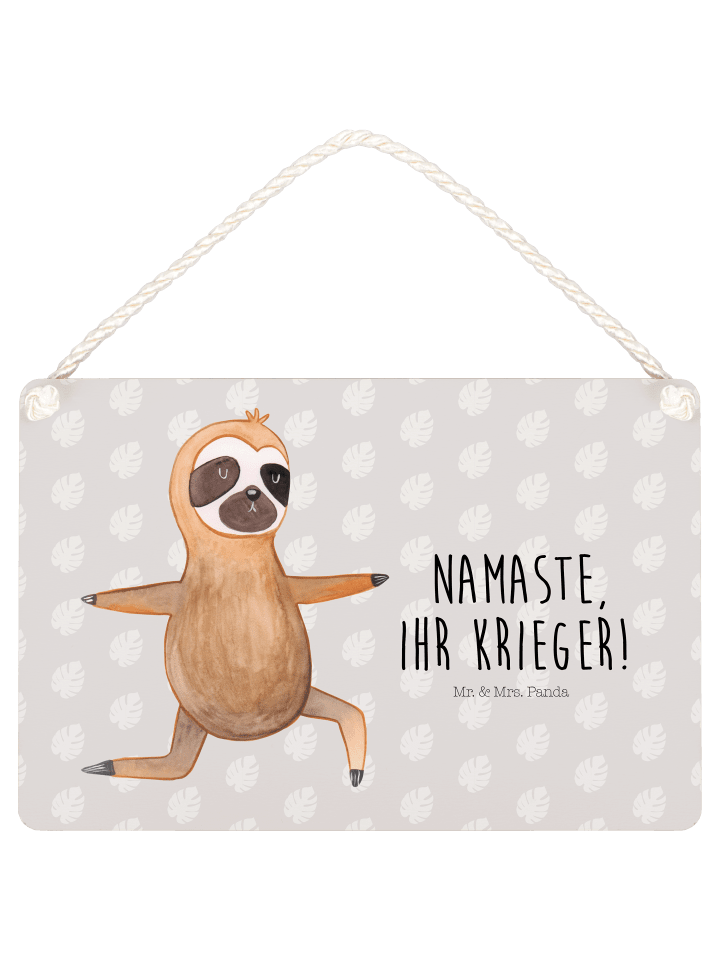 Schild Faultier Yoga mit Spruch in Grau Pastell