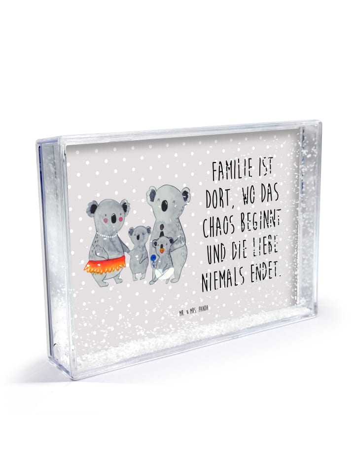 3D-Bilderrahmen Koala Familie mit Spruch in Grau Pastell