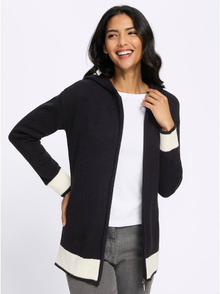 Long-Strickjacke in schwarz-weiß
