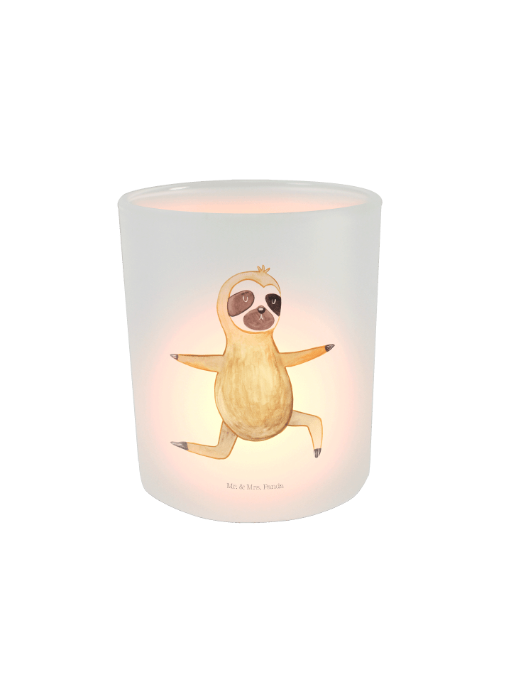 Windlicht Glas Faultier Yoga ohne Spruch in Transparent