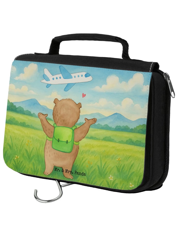 Kosmetiktasche Bär Flugzeug Design ohne Spruch in Weiß