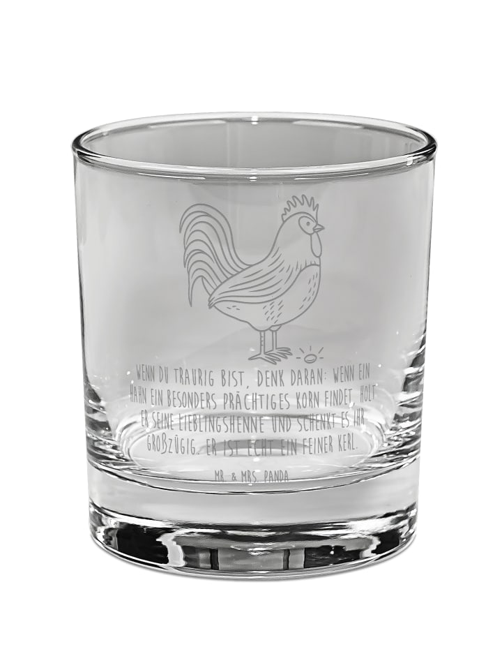 Blümchentailglas Hahn Korn mit Spruch in Transparent
