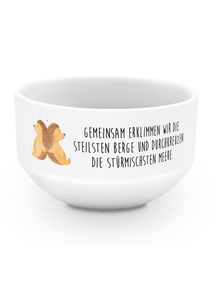 Obstschale Igel händchenhaltend mit Spruch in Weiß