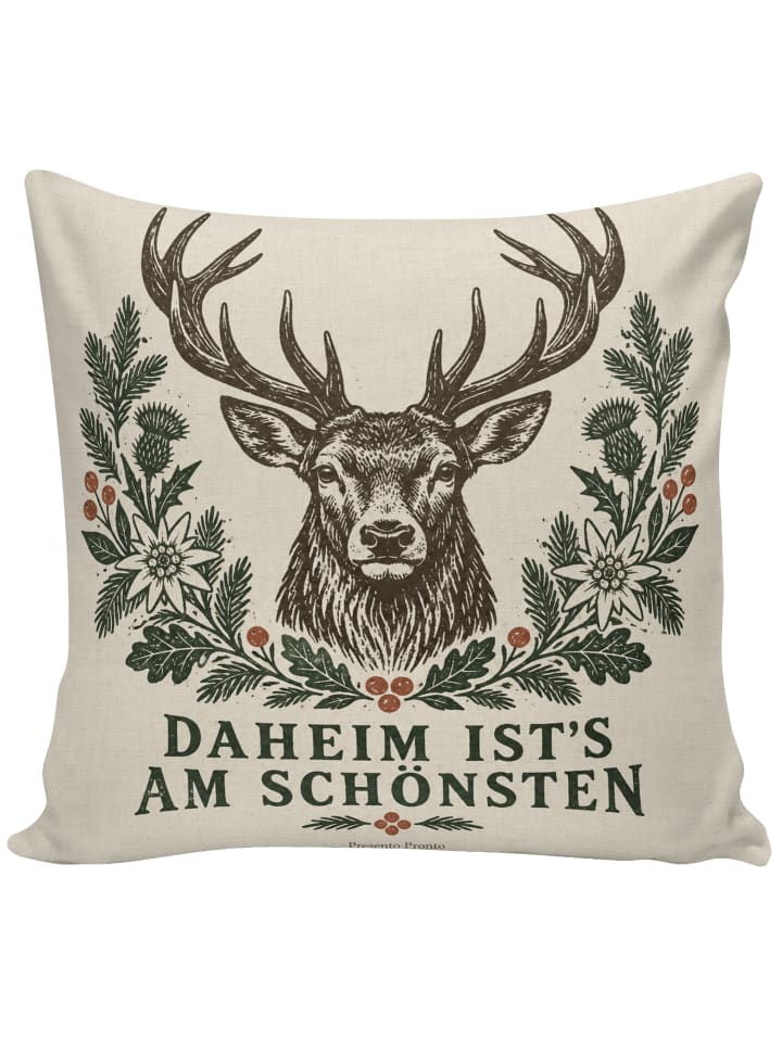Kopfkissen Rothirsch Handgeschnitzt Design mit ... in Weiß