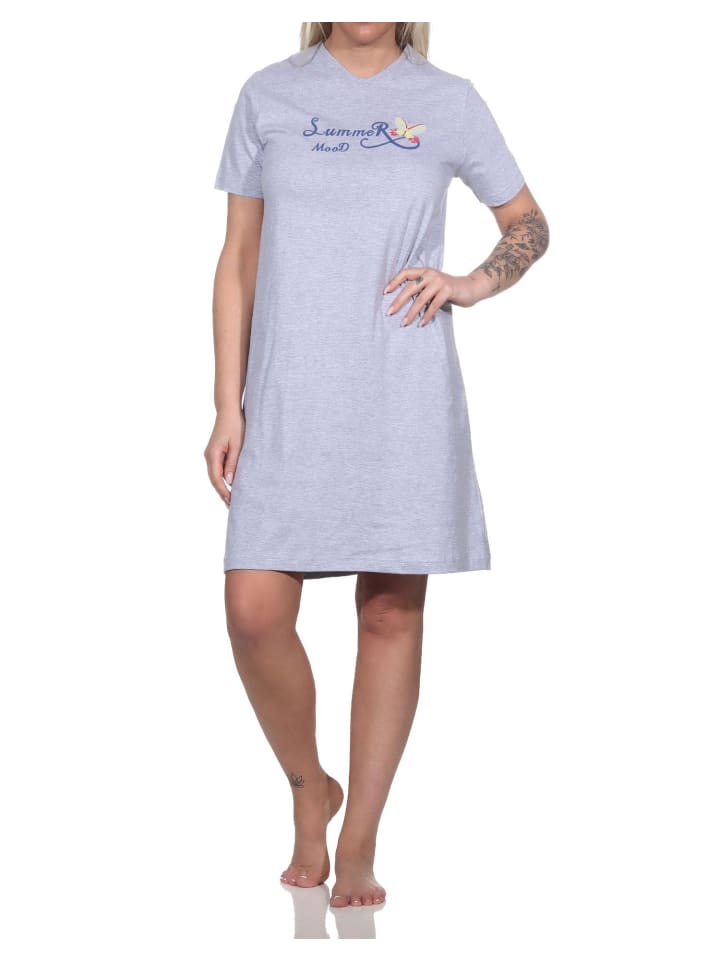 kurzarm Nachthemd Schmetterling - 79369 in grau