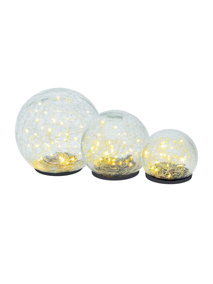 3er Set LED Deko Glaskugel in warmweiß für drinnen draußen in Warmweiß