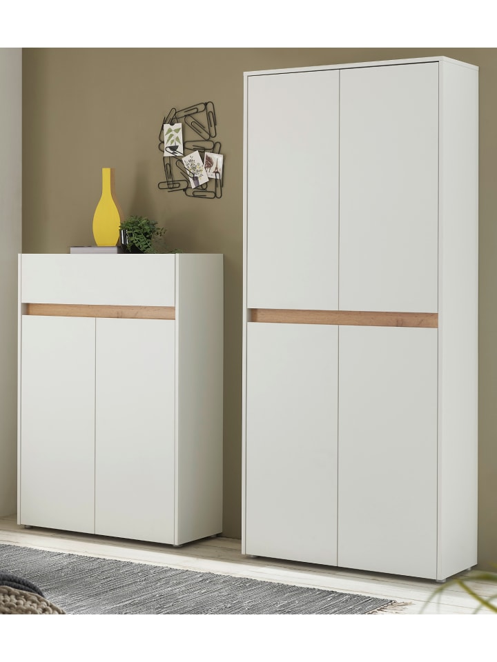 Garderoben-Set weiß matt, Eiche 2-teilig 180 cm, Kombination mit viel Stauraum