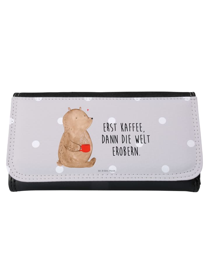 Damen Portemonnaie Bär Kaffee mit Spruch in Grau Pastell