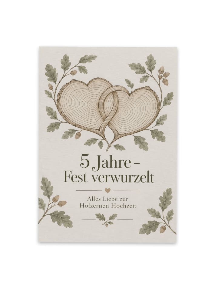 Postkarte Herzen Baumringe Design mit Spruch in Weiß