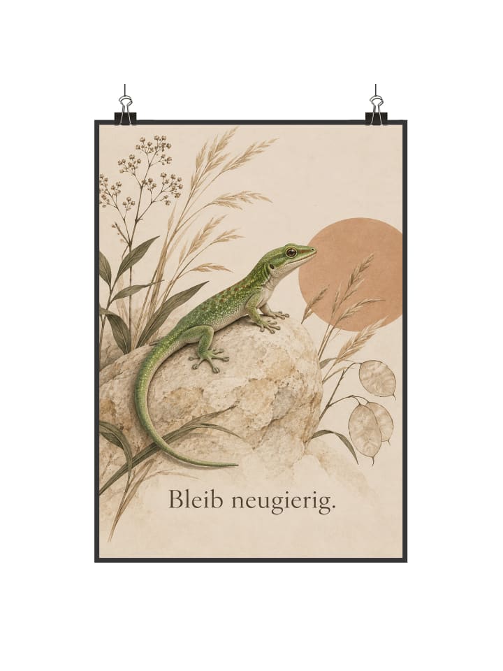 Deko Bild Echse ruhig Design mit Spruch in Weiß