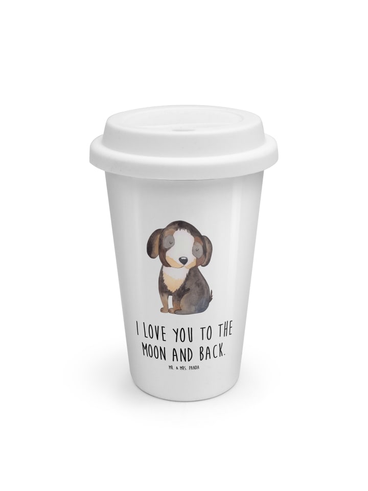 Kaffeebecher To Go Hund Entspannen mit Spruch in Weiß