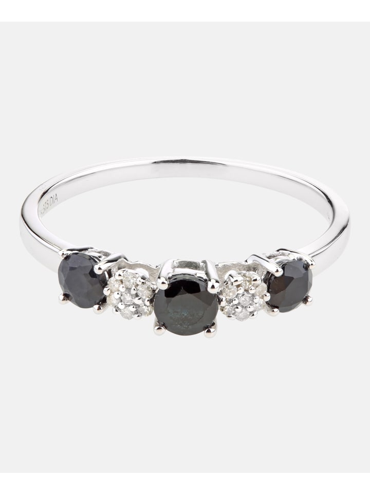 Ring aus 375 Weißgold mit Diamant mit Saphir