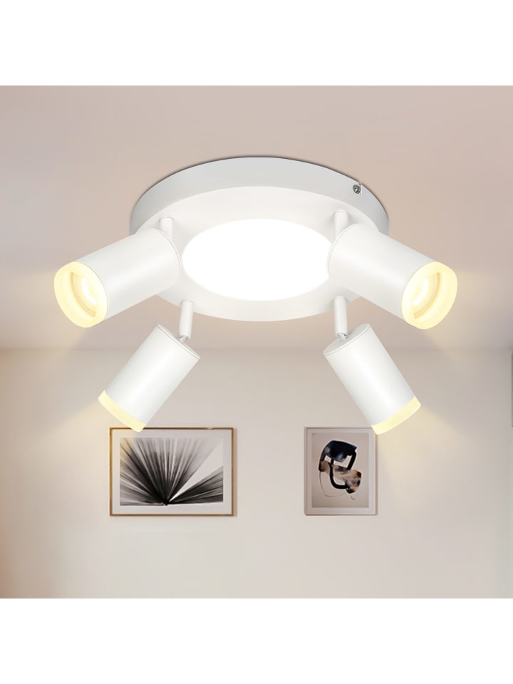 Deckenleuchte LED 4-flammige GU10 in weiß rund schwenkbar Warmweiß L 25cm