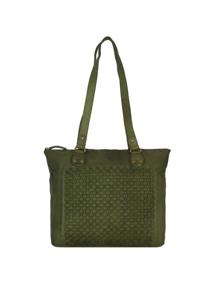 Femi & Nine Schultertasche Leder 35 cm green