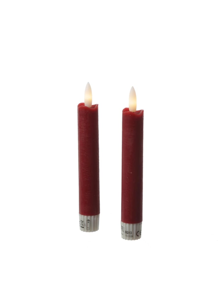 2x LED Stabkerzen LINA Tafelkerzen Echtwachs H: 15cm in rot