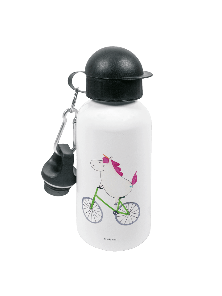 Trinkflasche Einhorn Radfahrer ohne Spruch in Weiß