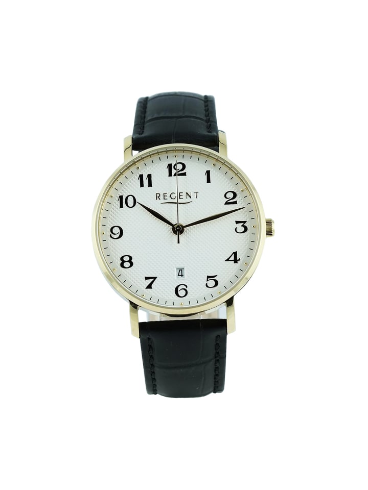 Armbanduhr-Analog schwarz mittel (ca. 39mm) Regent Lederarmband