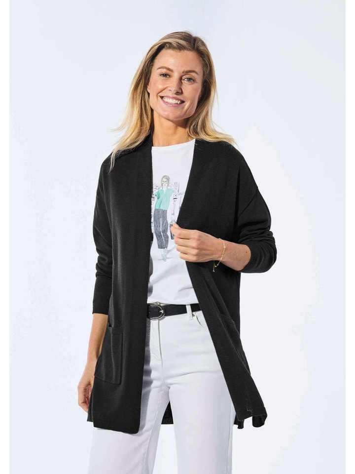 Kurzgröße: Strickjacke aus Viskose-Baumwoll-Mix in schwarz