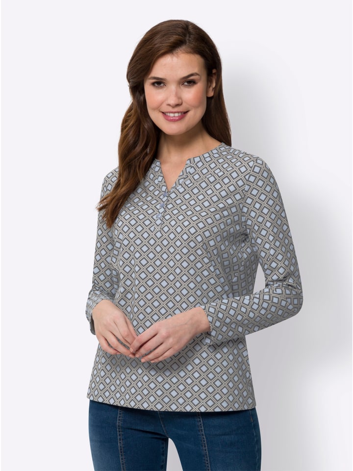 Druck-Shirt in grau-hellblau-bedruckt