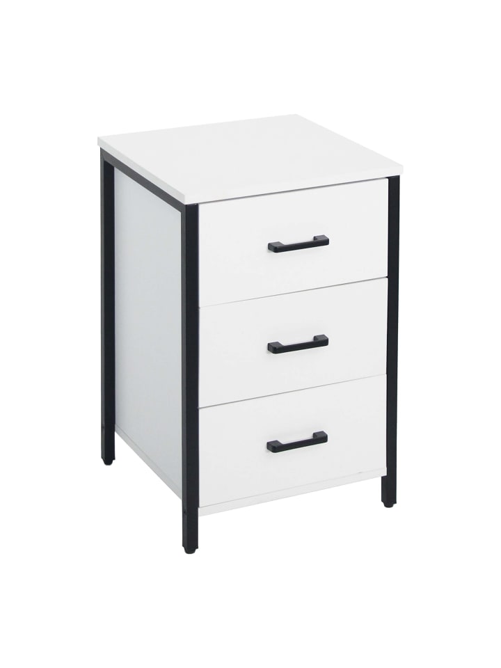 Nachttisch in Weiß/ Schwarz - (B)40 x (H)60 x (T)40 cm