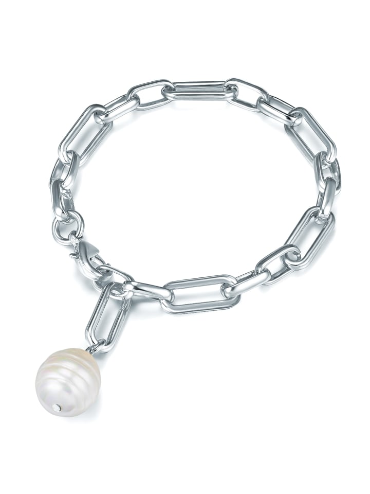 Perlen-Armband aus Metall-Legierung mit Muschelkernperle in silber