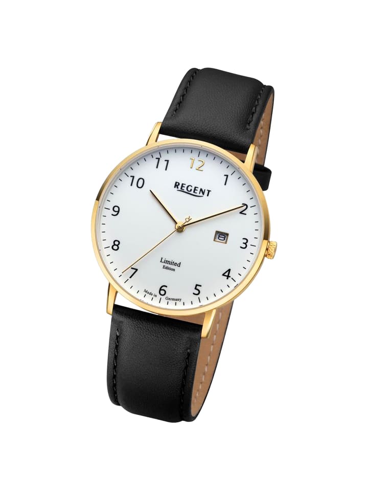 Armbanduhr Regent Lederarmband schwarz extra groß (ca. 39mm)