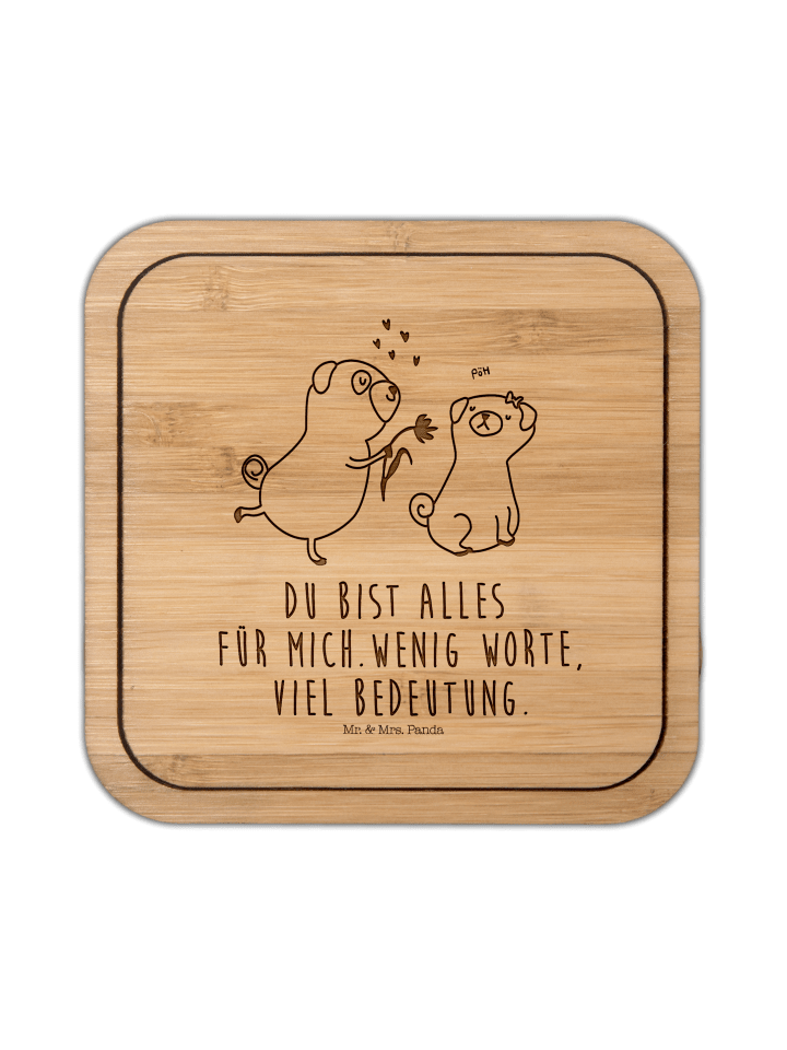 Tassenuntersetzer Mops Verliebt mit Spruch in Transparent