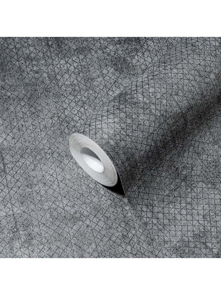 Tapete Concrete Grid in Anthrazitgrau
