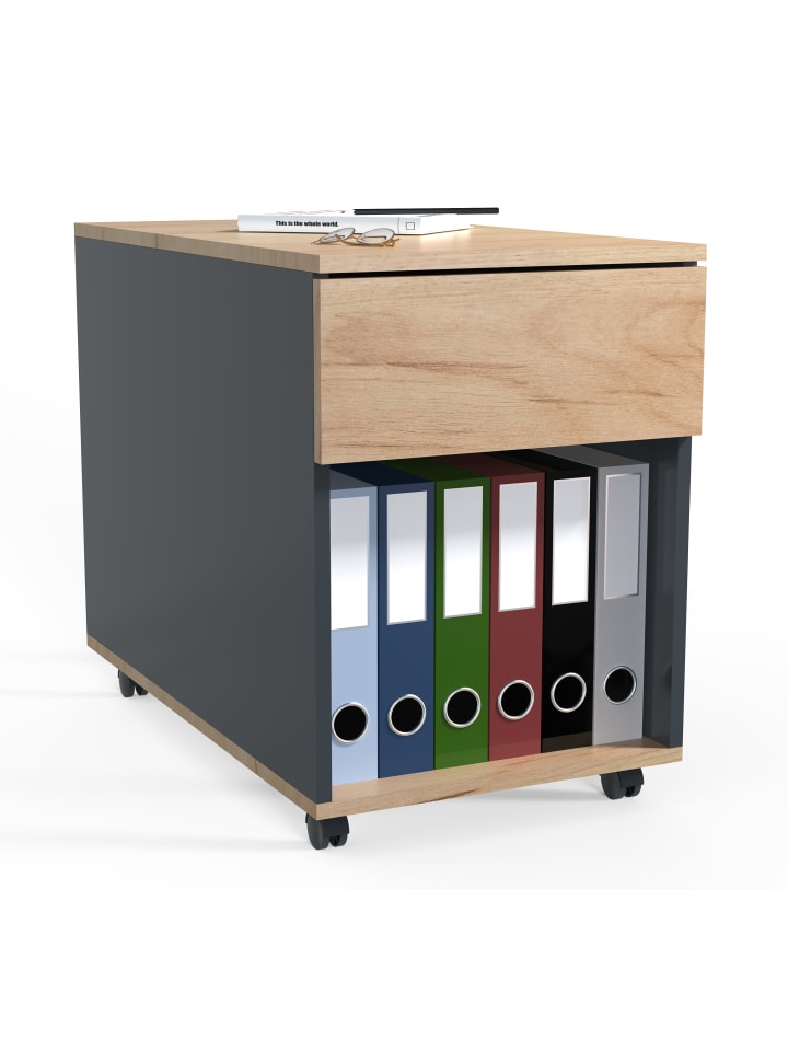 Rollcontainer Bürocontainer Dalosa 1 Schublade in Anthrazit / Honig-Eiche