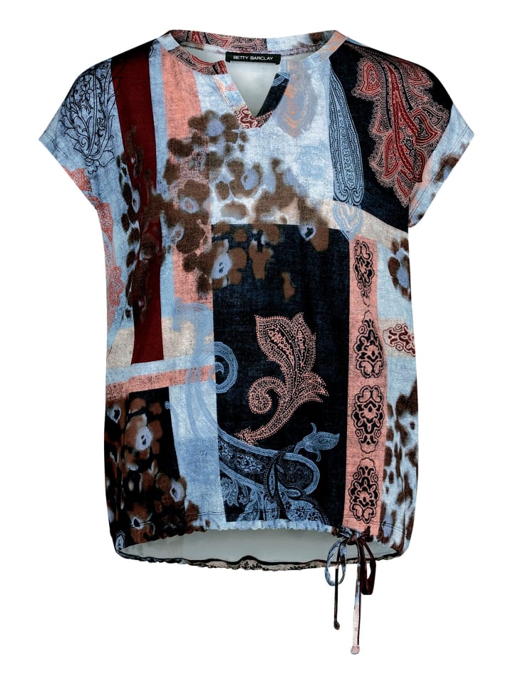Blusenshirt mit Tunnelzug in Blau/Rot