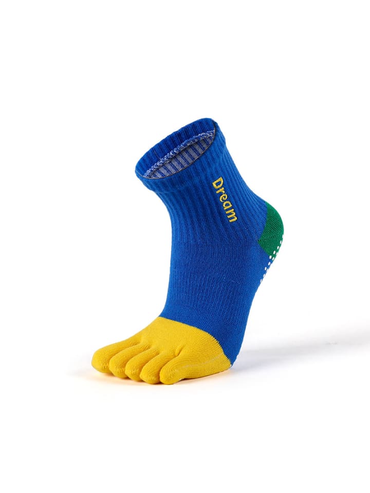 Yoga-/Pilates-Zehensocken mit Stickerei – Anti-Rutsch in Blau/Gelb