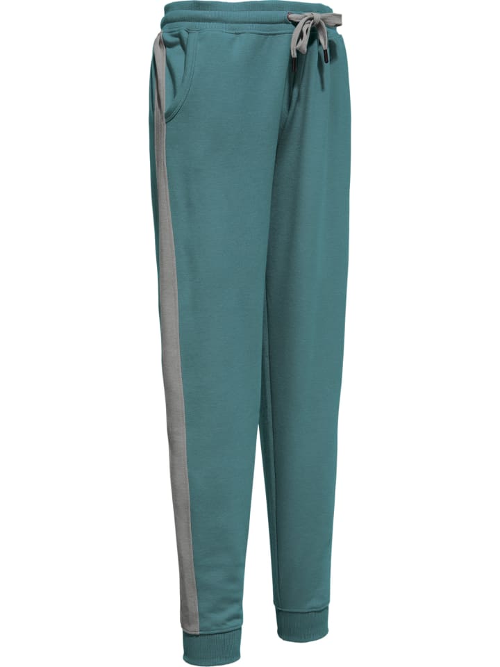 Interlock-Jersey Freizeithose, lang mit Bündchen in petrol-grau