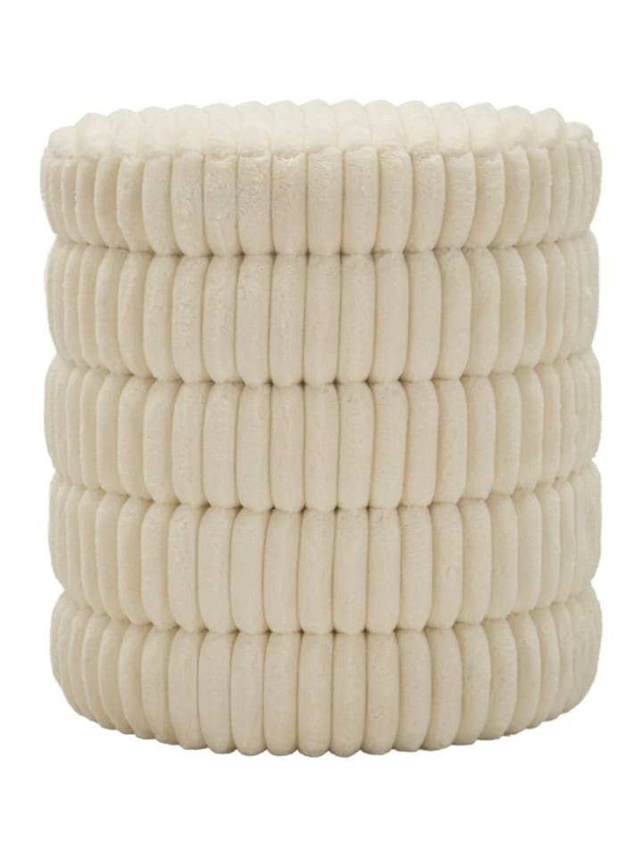 Pouf aus cremefarbenem Plüschstoff, ø 41 x 46 cm