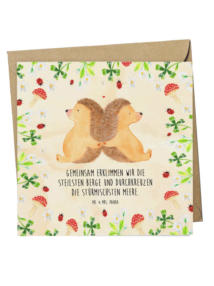 Grußkarte Igel händchenhaltend mit Spruch in Naturpapier
