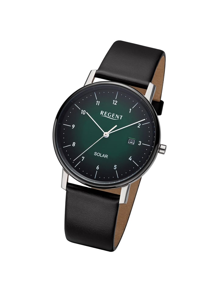 Analog-Solaruhr Regent Lederarmband schwarz mittel (ca. 39mm)