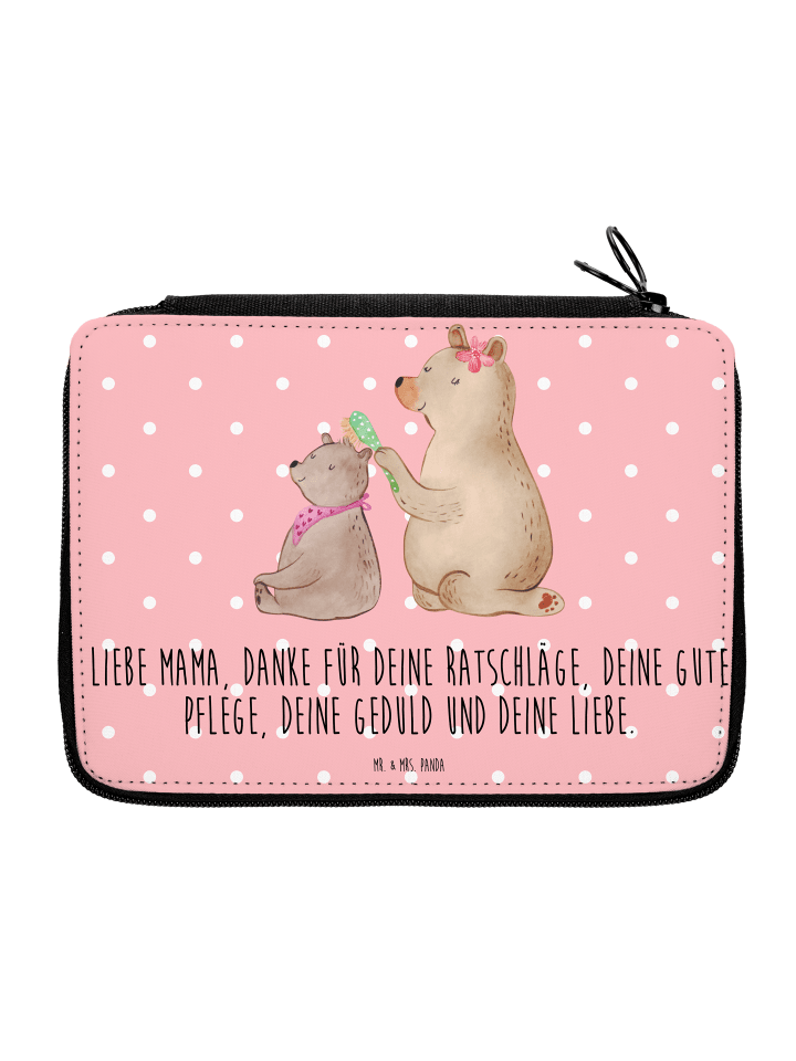 Federtasche Bär Kind mit Spruch in Rot Pastell