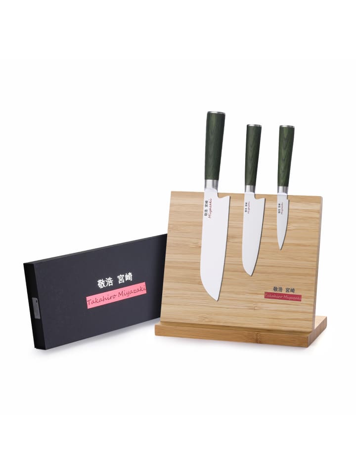 Miyazaki Kodawari 3 tlg. Santokumesser set mit Magnetmesserhalter
