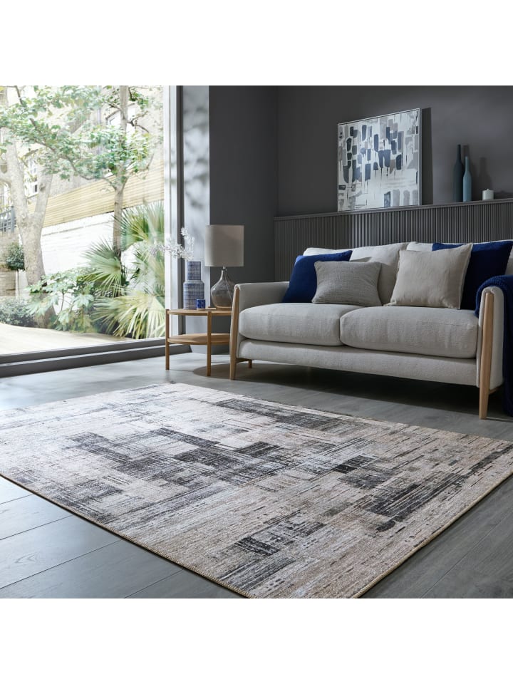 Teppich Flachgewebe Pflegeleicht HURST Abstrakt Wohnzimmer Modern in Grau