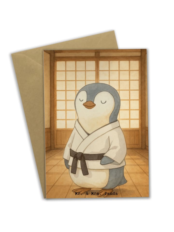 Grußkarte Pinguin Karate Design ohne Spruch in Weiß
