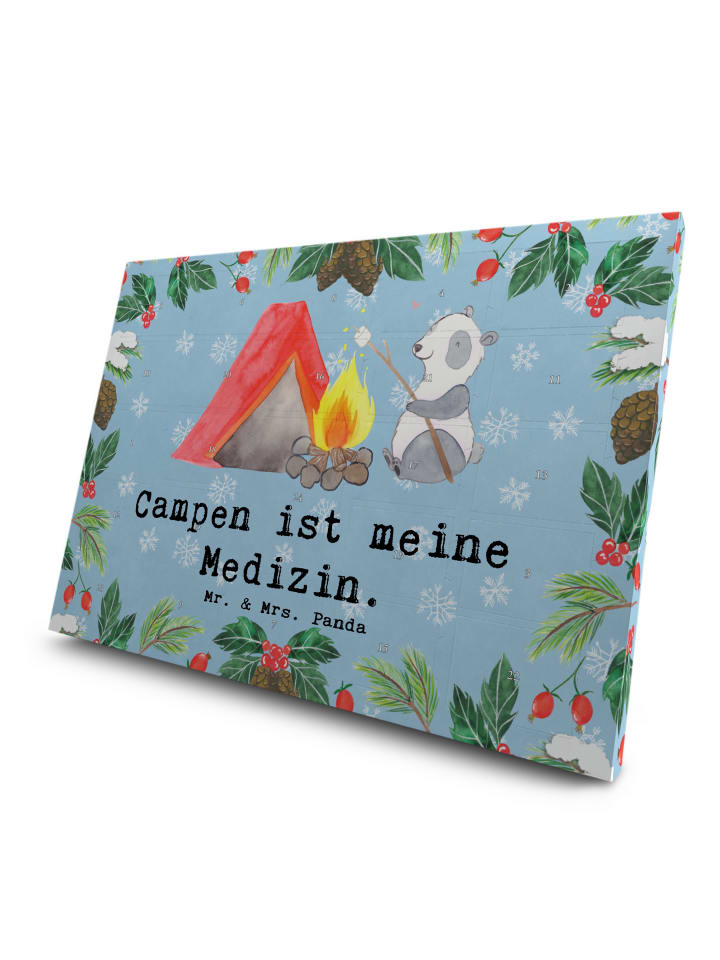 Advents-Teekalender Panda Campen mit Spruch in Eisblau