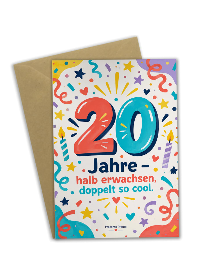 Geburtstagskarte 20. Geburtstag Zahl fröhlich D... in Weiß