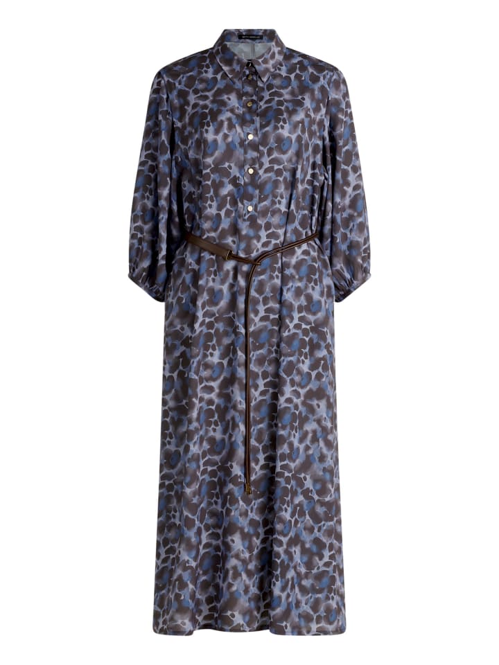 Hemdblusenkleid mit Bindegürtel in Blau/Braun