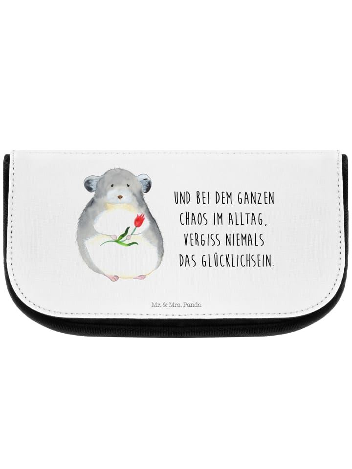 Kosmetiktasche Chinchilla Blume mit Spruch in Weiß