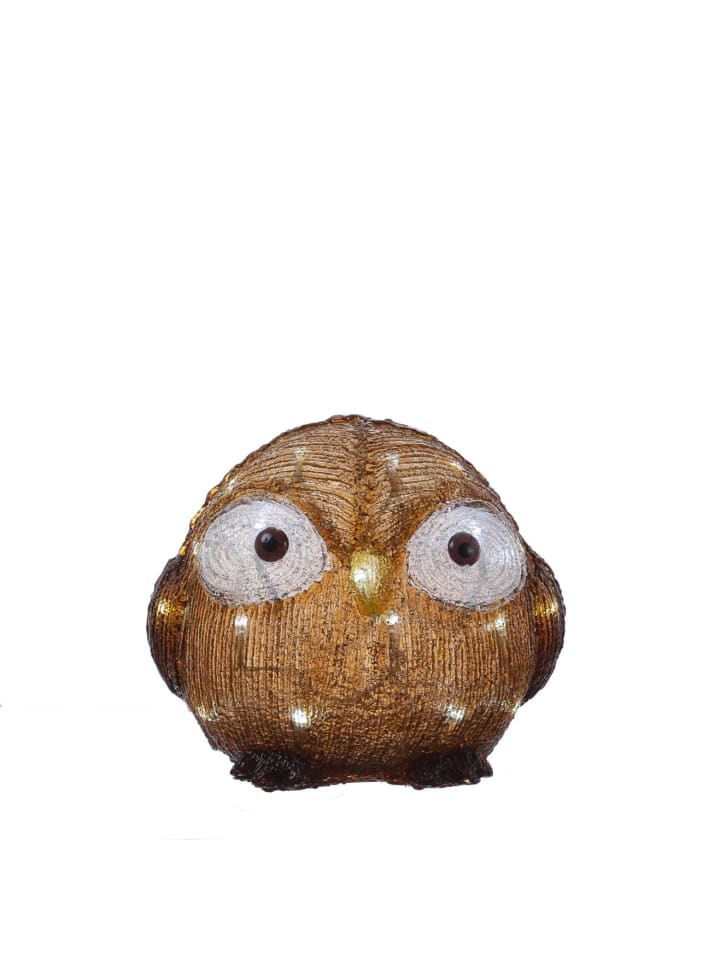 LED Eule mit offenen Augen Acryl Tierfigur Gartenfigur H: 21cm in braun