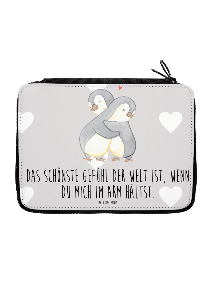 Stifteetui Pinguine Kuscheln mit Spruch in Grau Pastell