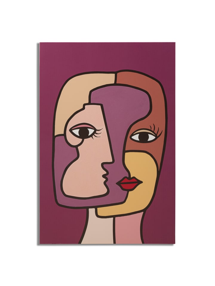 Mehrfarbiges kubistisches Gesicht, gemalt auf Leinwand, 60 x 3 x 90 cm