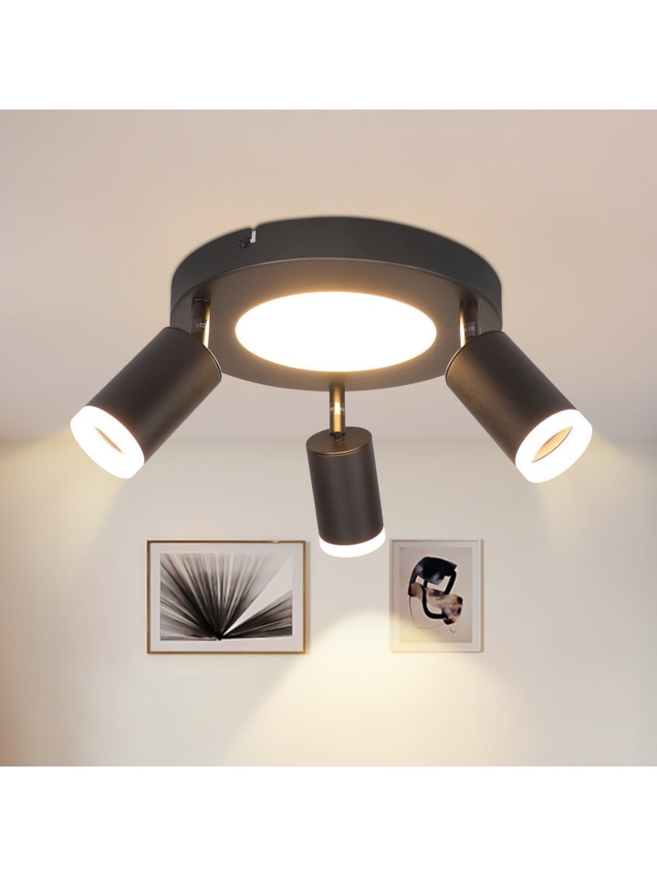 Deckenleuchte LED 3-flammige GU10 in schwarz rund schwenkbar Warmweiß L 25cm