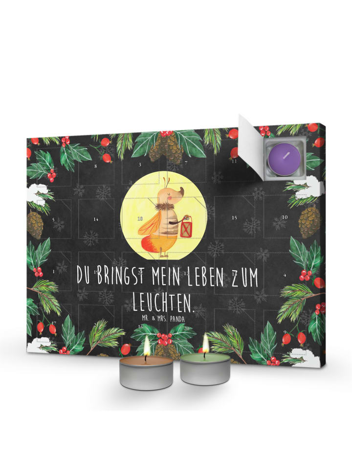 Adventskalender Glühwürmchen mit Spruch in Kreidetafel