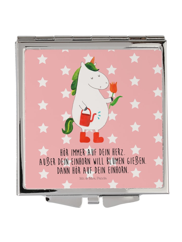 Kosmetikspiegel Einhorn Gärtner mit Spruch in Rot Pastell