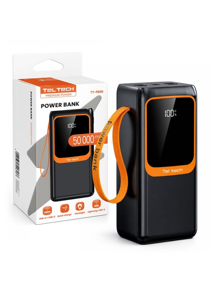 Teltech Powerbank Notfallakku 5A 22,5W + Kabel Typ-C / Lightning